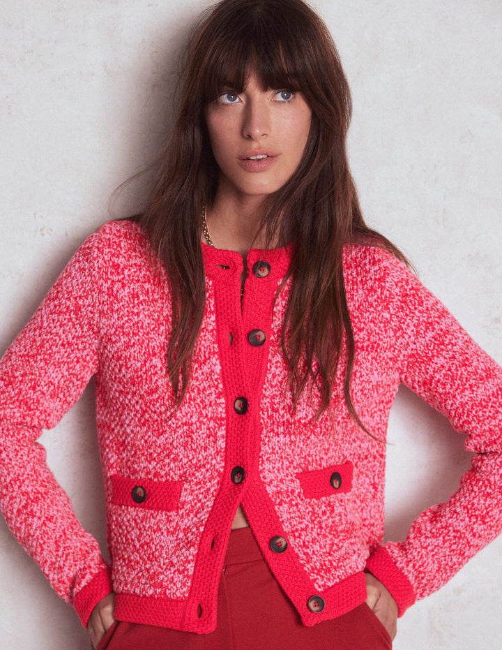 Libby Knitted Jacket-Pink Ribbon/ Poppy Red