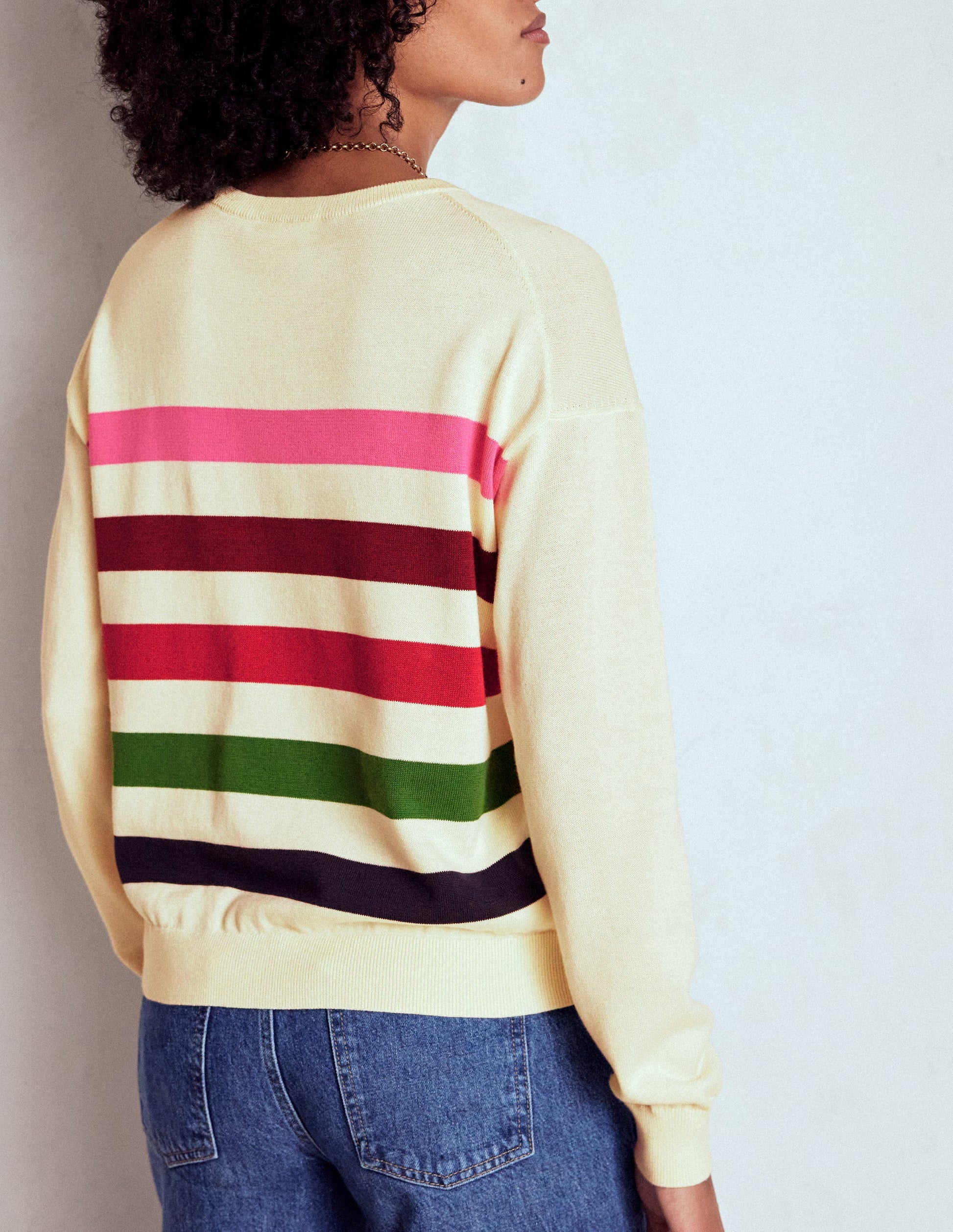 Lara Relaxed Cotton Jumper-Ivory, Multi Stripe-3
