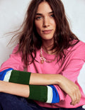 Lara Relaxed Cotton Jumper-Pink Lemonade, Cuff Stripe