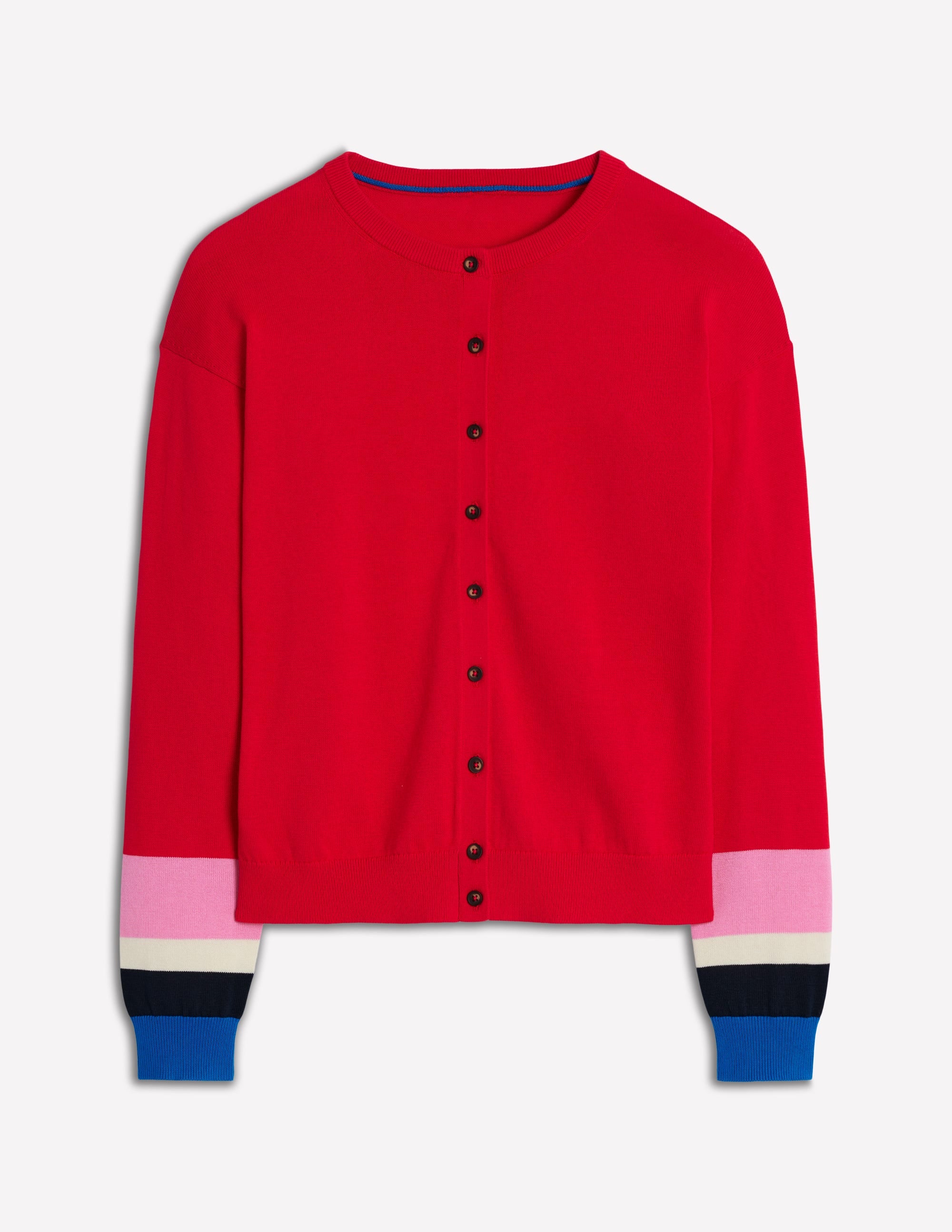 Lara Relaxed Cotton Cardigan-Poppy Red, Cuff Stripe - Image 6