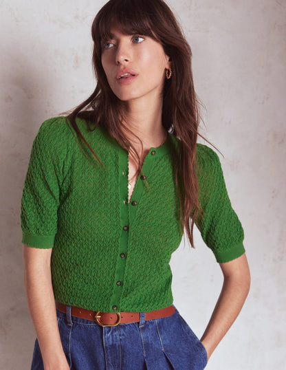 Dot Pointelle Cardigan-Iguana Green-1