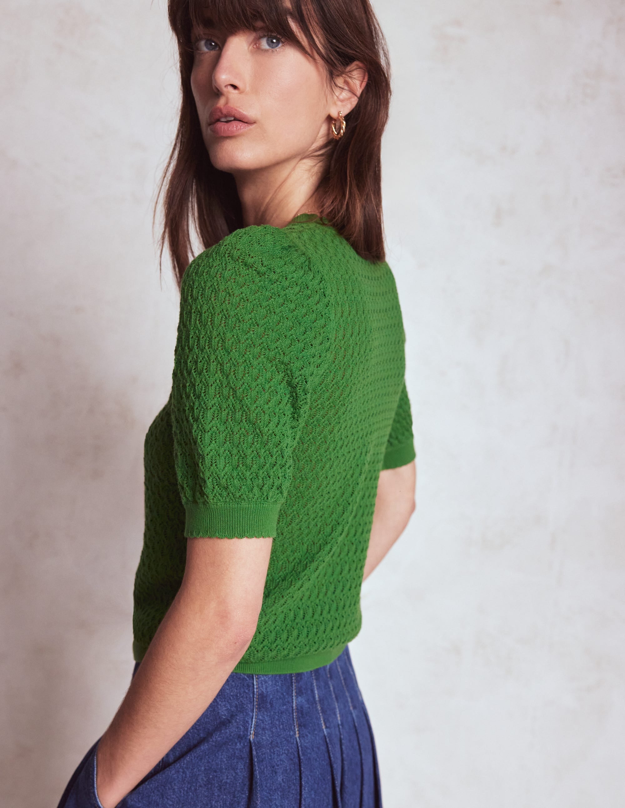 Dot Pointelle Cardigan-Iguana Green - Image 3