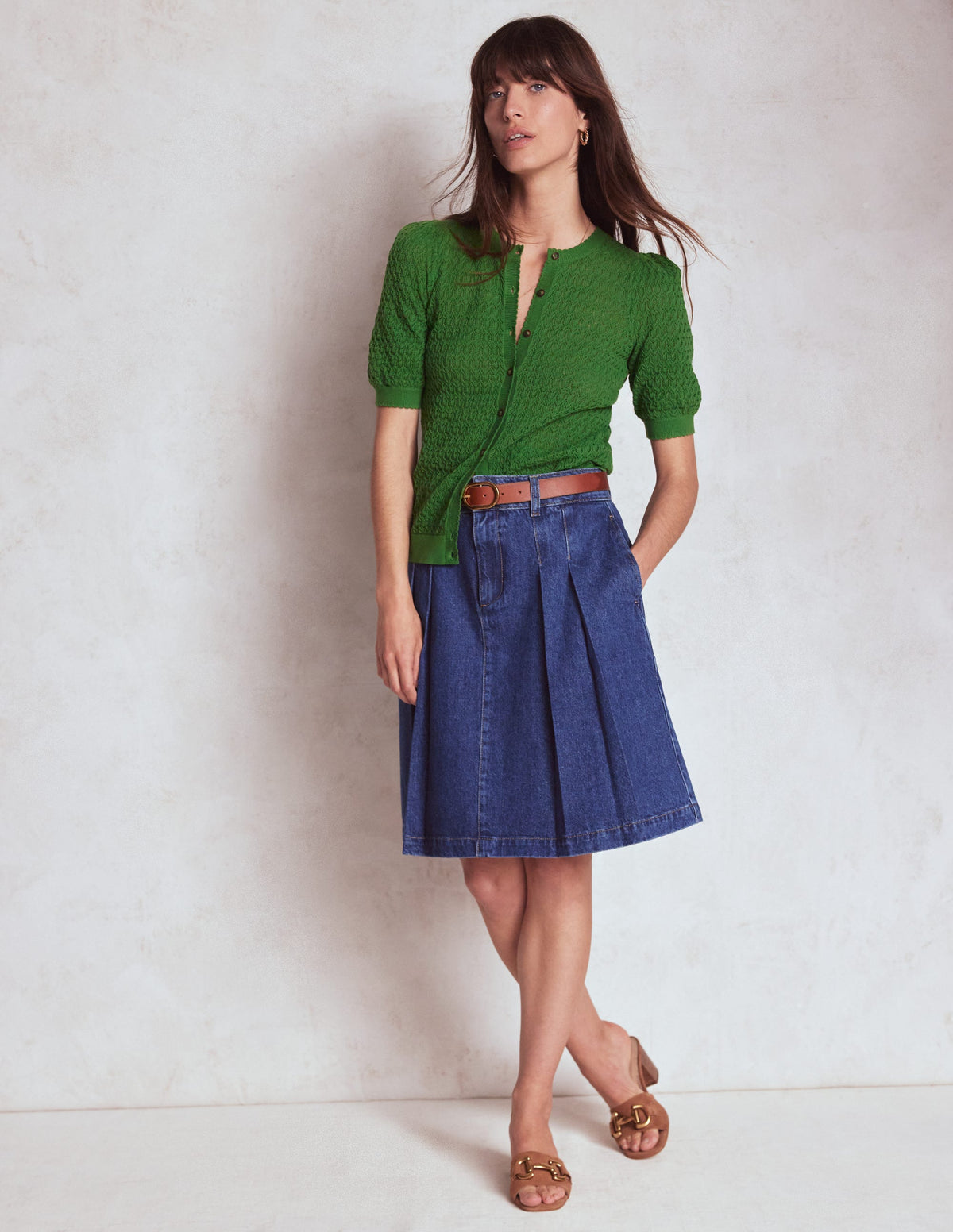 Dot Pointelle Cardigan-Iguana Green - Image 4