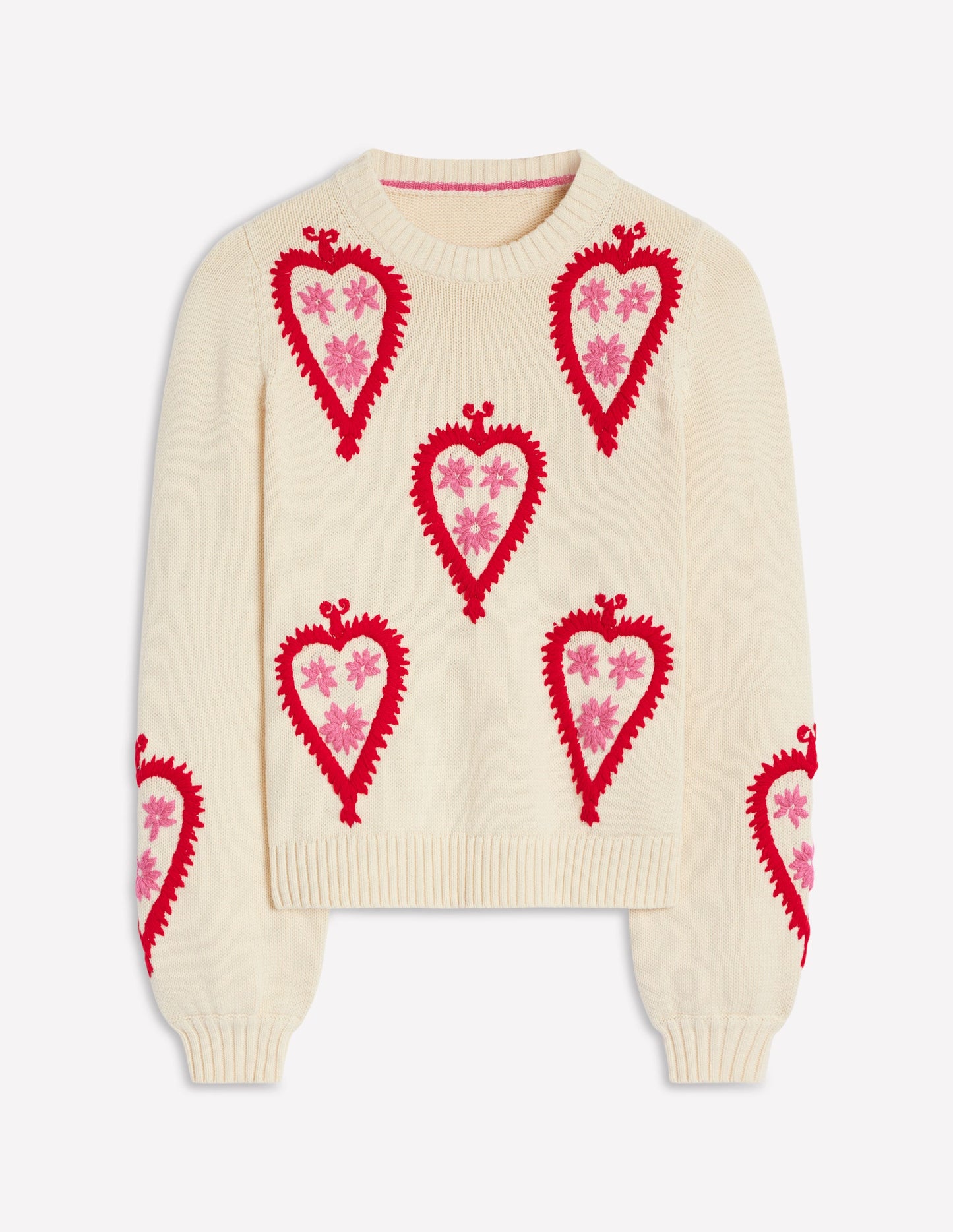 Graphic Embroidered Jumper-Warm Ivory, Hearts