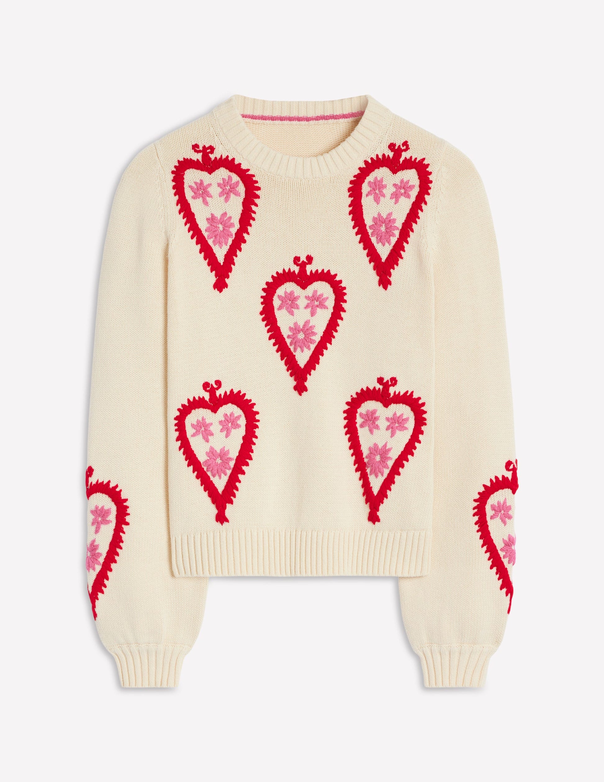 Graphic Embroidered Jumper-Warm Ivory, Hearts-5