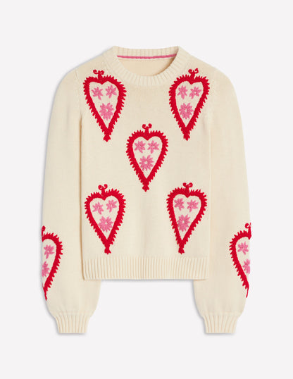Graphic Embroidered Jumper-Warm Ivory, Hearts-5