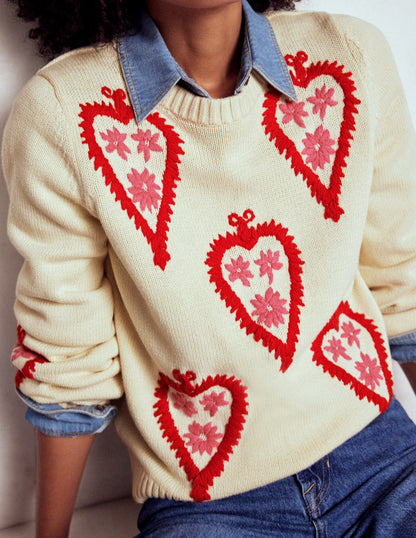 Graphic Embroidered Jumper-Warm Ivory, Hearts-2