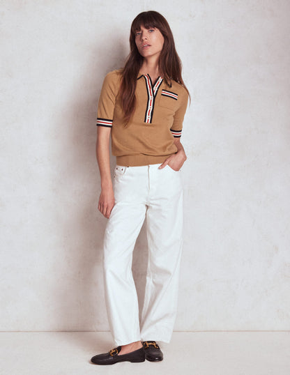 Cotton Henley T-shirt-Camel Melange-4