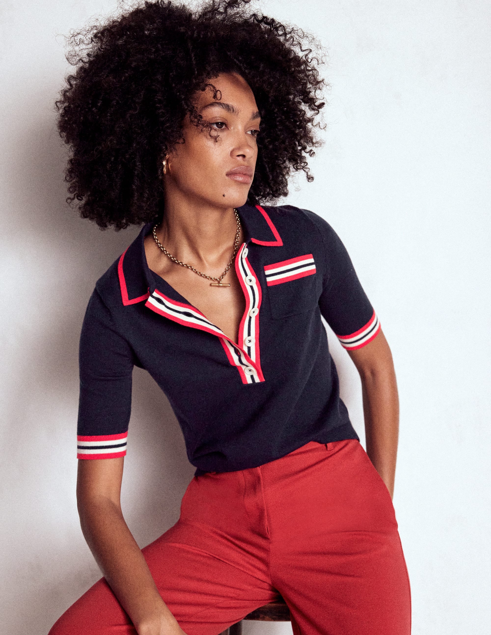 Cotton Henley T-shirt-Navy - Image 1