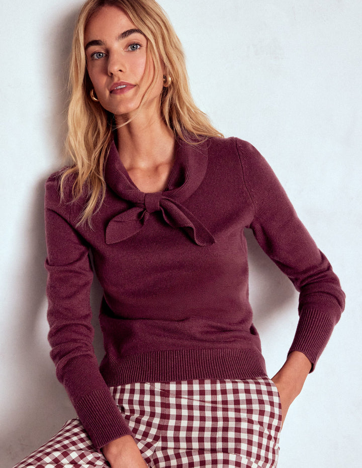 Knitted Bow Jumper-Deep Wisteria