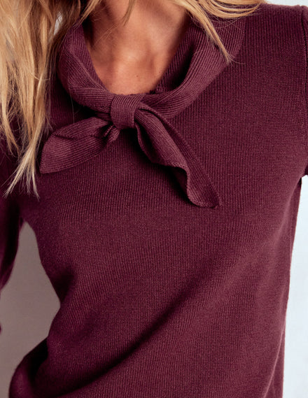 Knitted Bow Jumper-Deep Wisteria