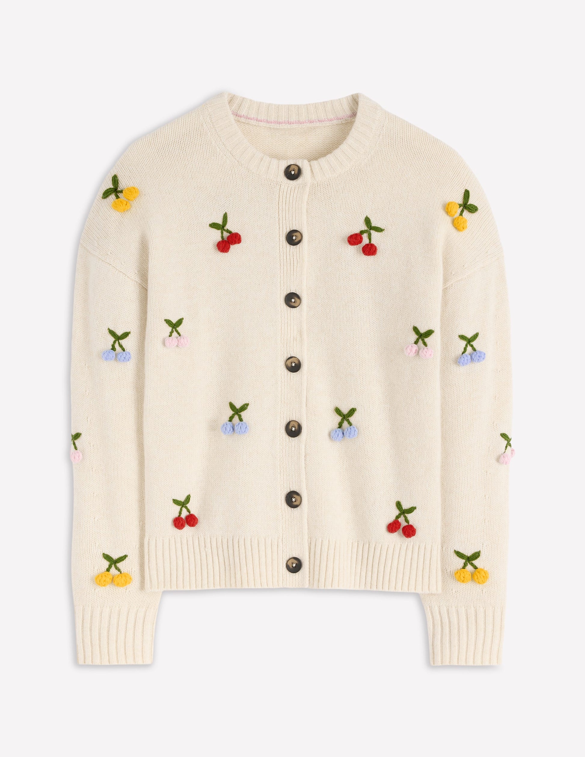 Natalie Embroidered Cardigan-Oatmeal Melange, Cherry-7