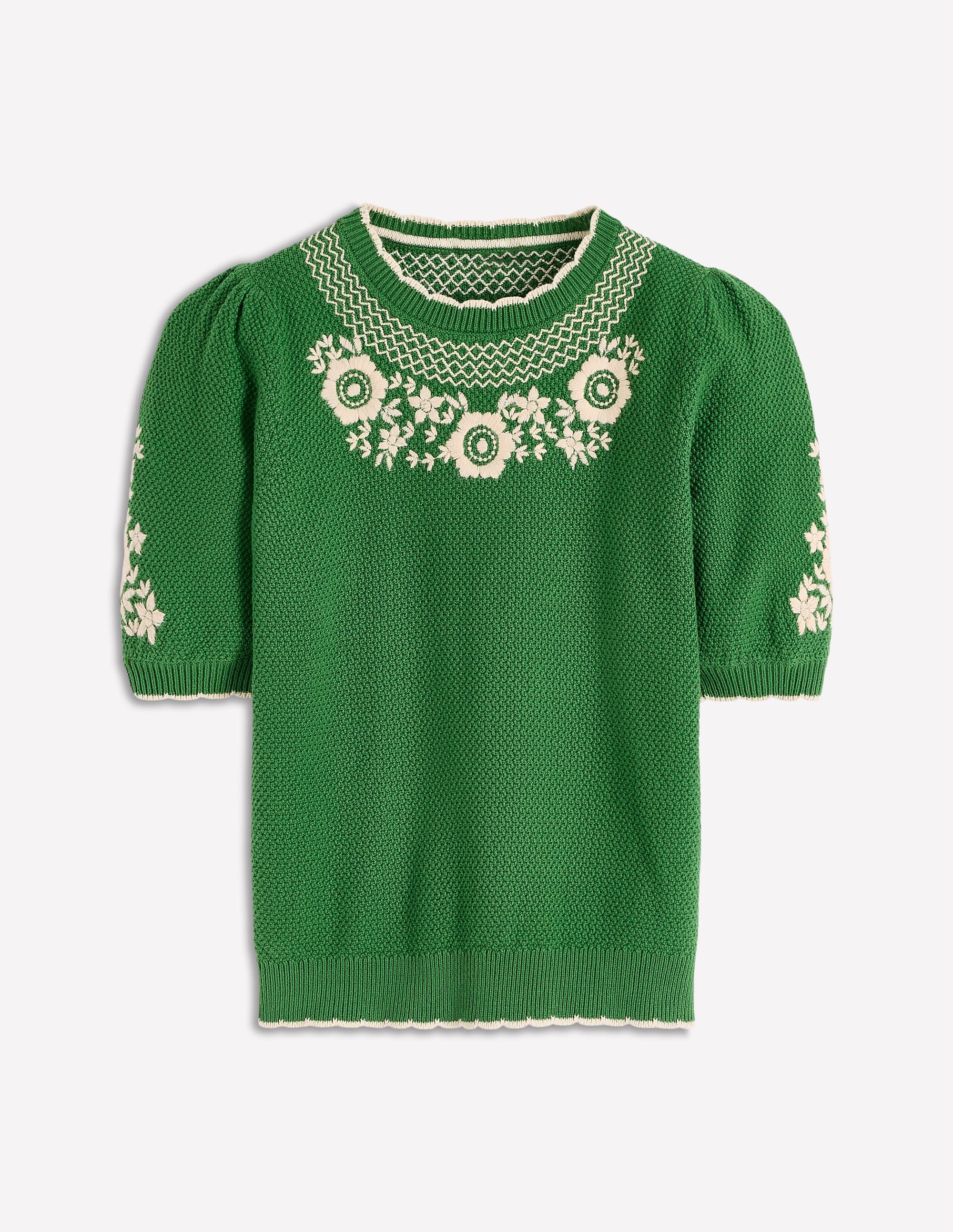 Puff Sleeve Embroidery T-shirt-Paradise Green - Image 5