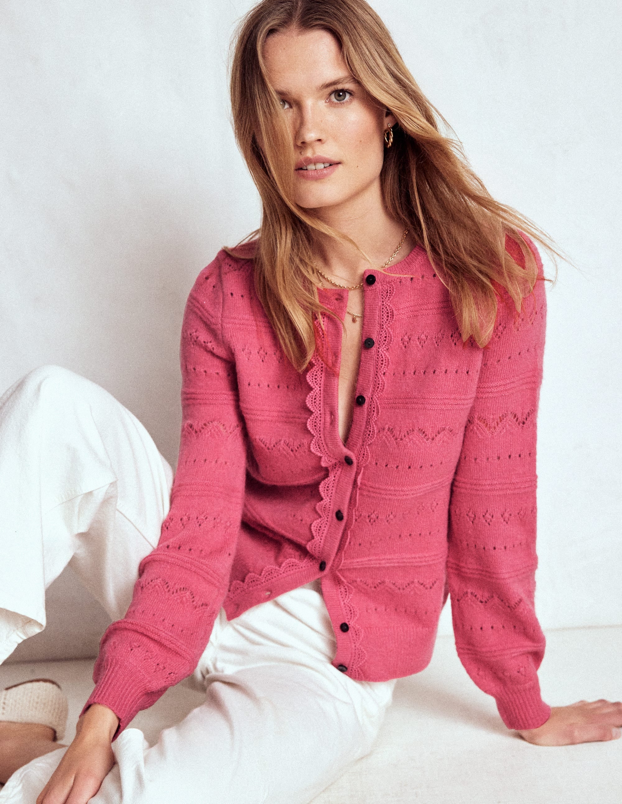Leticia Lace Trim Cardigan-Rose Pink - Image 1