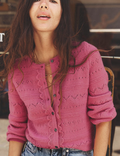 Leticia Lace Trim Cardigan-Rose Pink-1