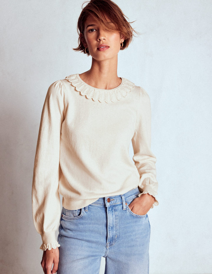 Melina Cotton Ruffle Jumper-Warm Ivory
