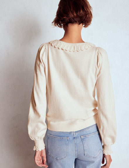 Melina Cotton Ruffle Jumper-Warm Ivory