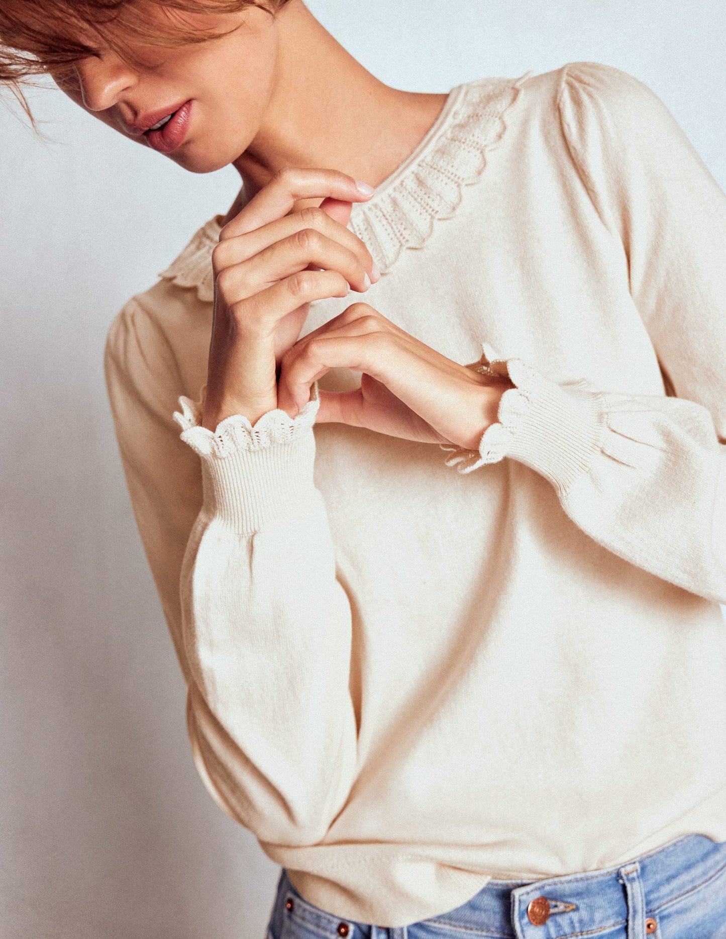 Melina Cotton Ruffle Jumper-Warm Ivory
