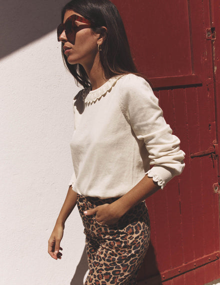 Melina Cotton Ruffle Jumper-Warm Ivory