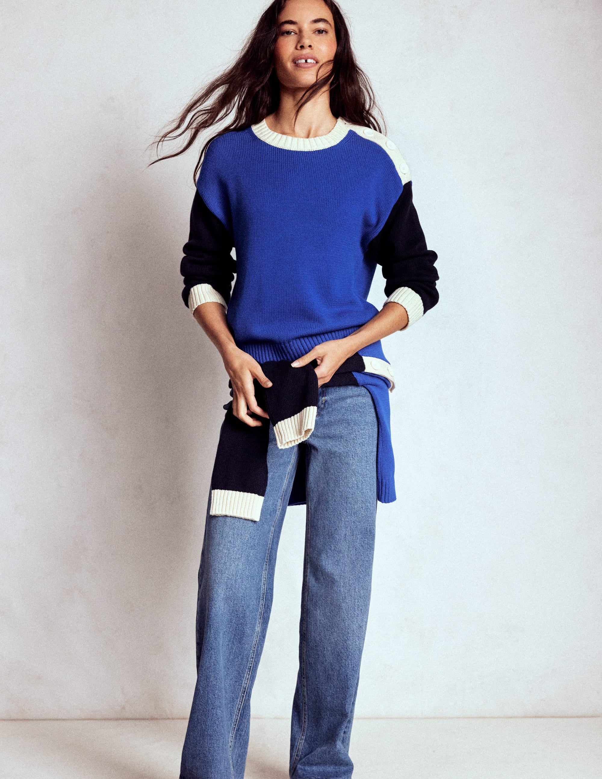 Jemma Chunky Cotton Jumper-Bright Blue - Image 5