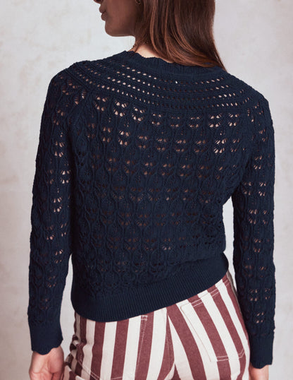 Crochet Mix Stitch Jumper-Navy-3