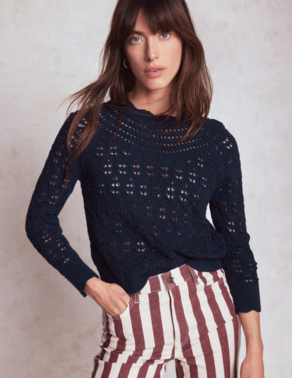 Crochet Mix Stitch Jumper-Navy-4