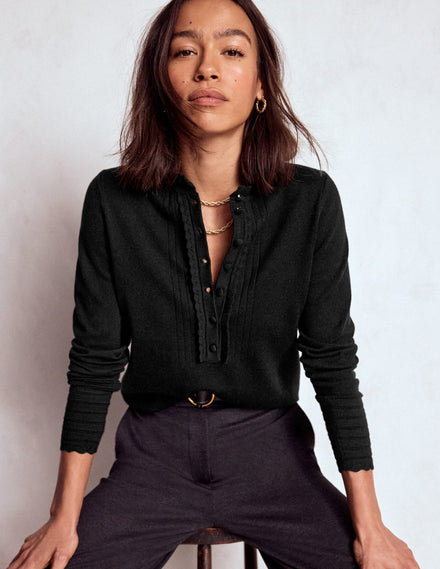 Angela Cotton Scallop Jumper-Black