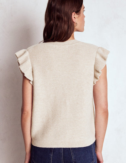Frill Detail Waistcoat-Oatmeal Melange-3