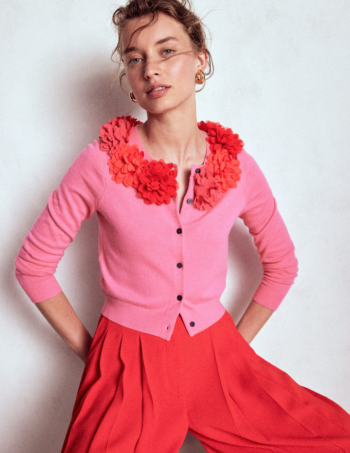 Crew Neck Cropped Cardigan-Pink Ribbon