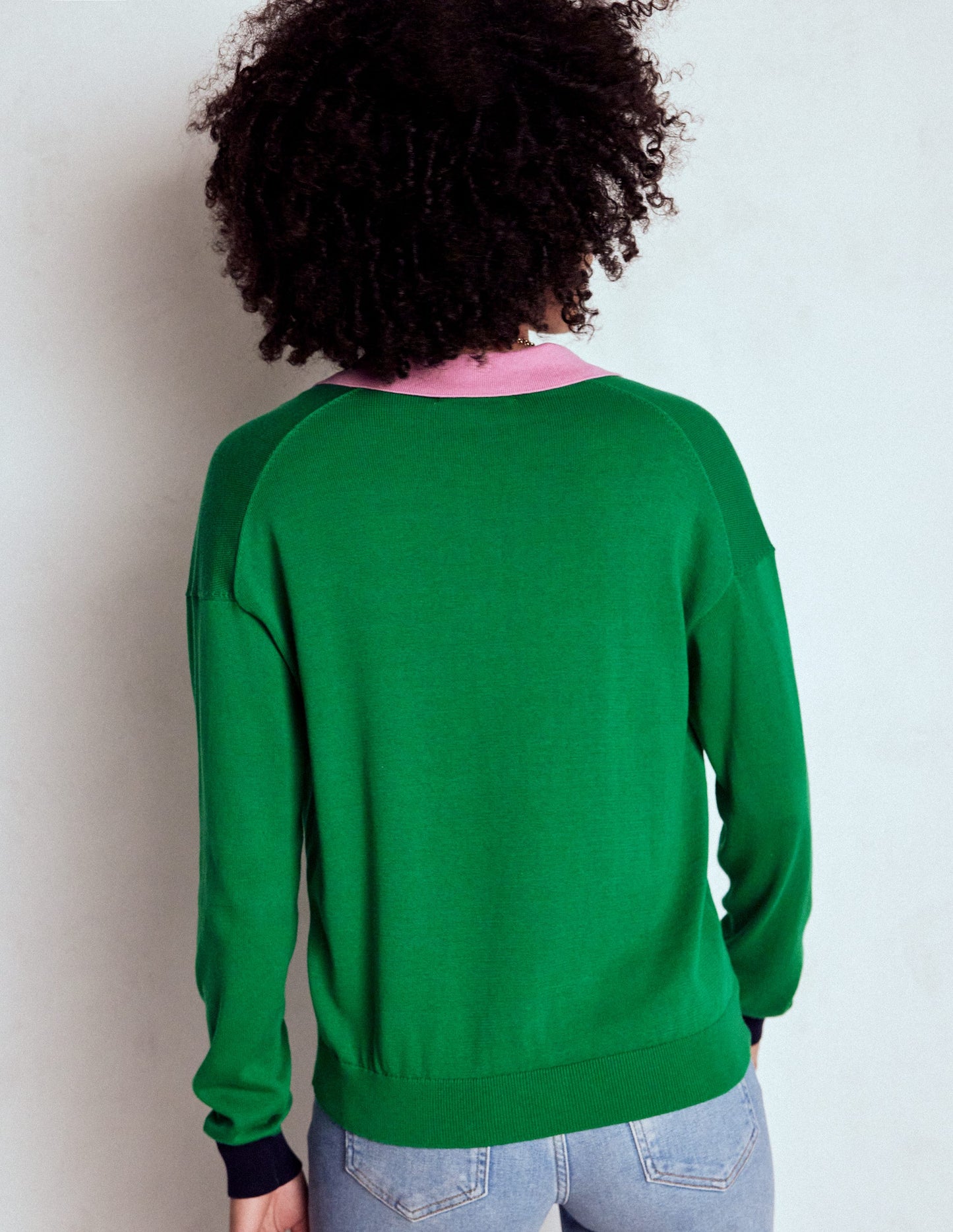 Lara Relaxed Cotton Henley Top-Rich Emerald Colour Block