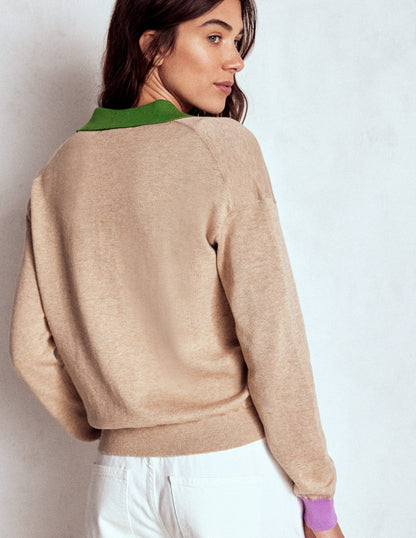 Lara Relaxed Cotton Henley Top-Chinchilla Melange-3