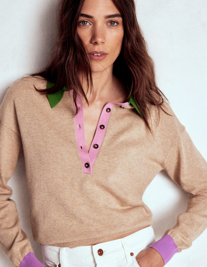 Lara Relaxed Cotton Henley Top-Chinchilla Melange-4