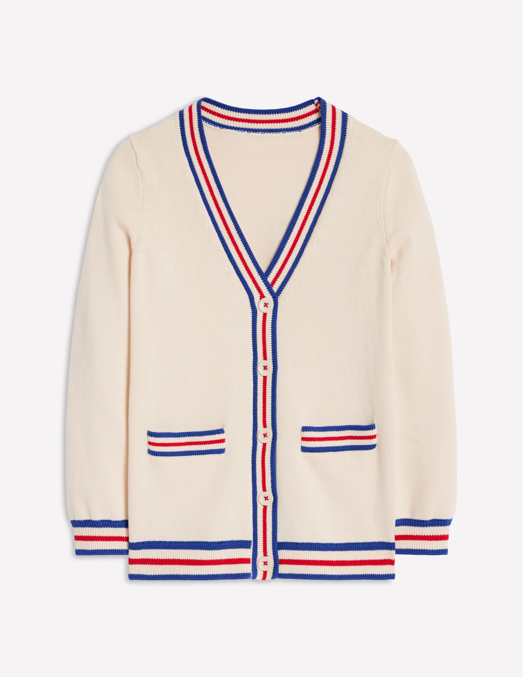 Long Cotton V-neck Cardigan-Warm Ivory - Image 5