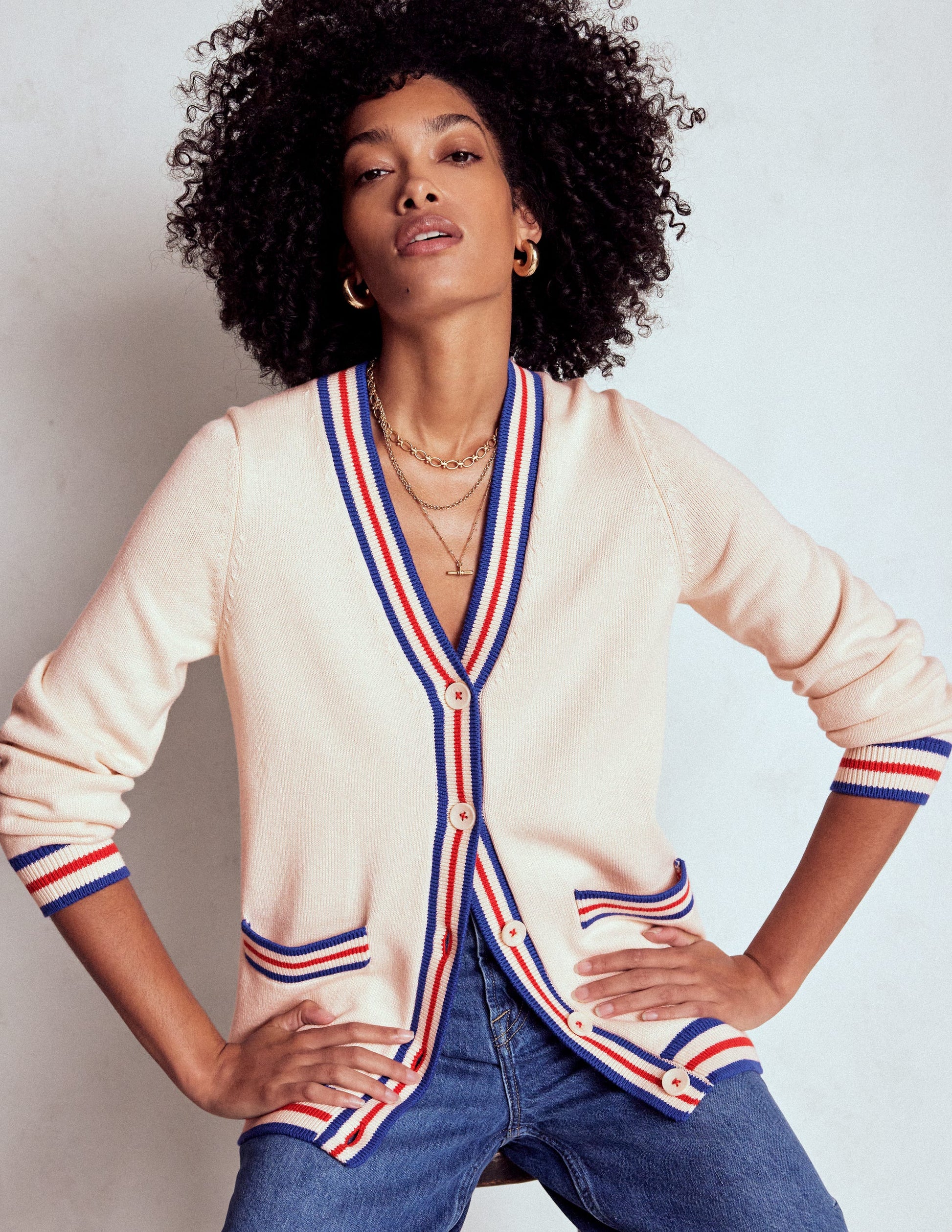 Long Cotton V-neck Cardigan-Warm Ivory-1