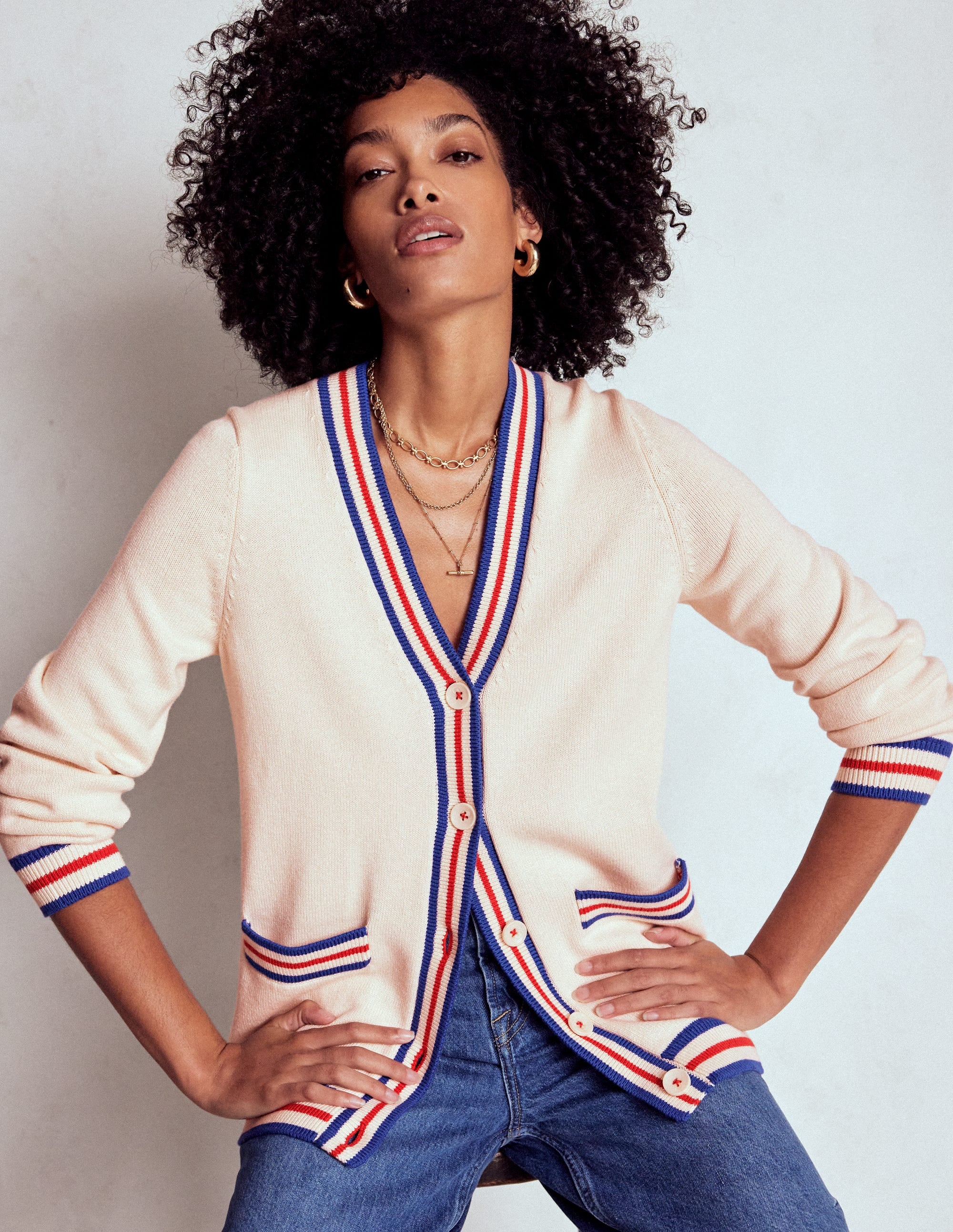 Long Cotton V-neck Cardigan-Warm Ivory - Image 1