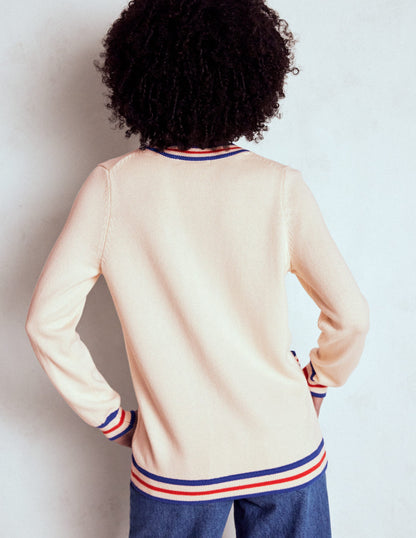 Long Cotton V-neck Cardigan-Warm Ivory-3
