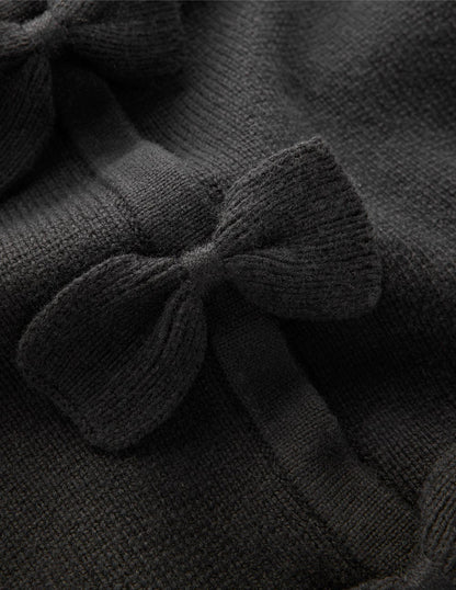 Knitted Bow Cardigan-Black-7