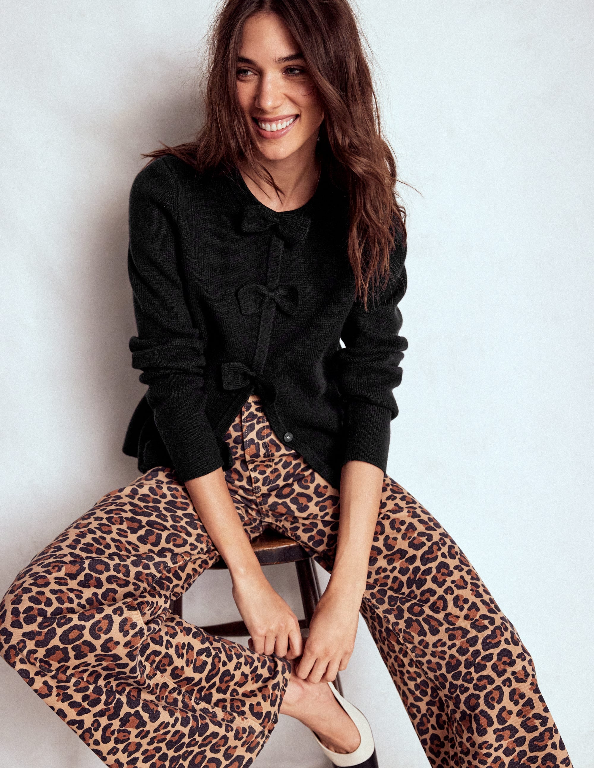 Knitted Bow Cardigan-Black - Image 1