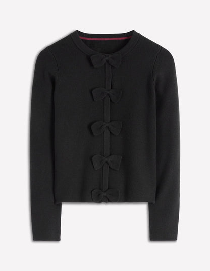 Knitted Bow Cardigan-Black-6
