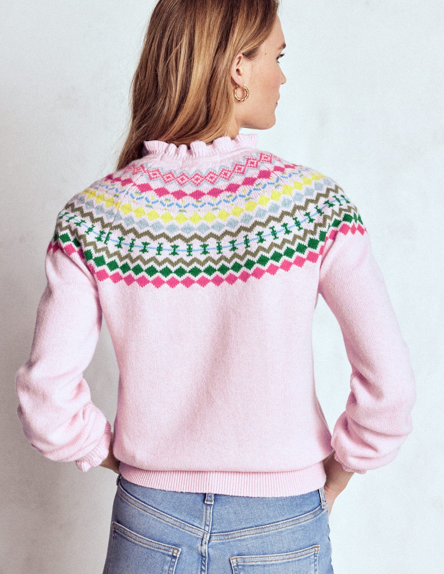 Fae Fair Isle Frilled Jumper-Sheer Pink Melange