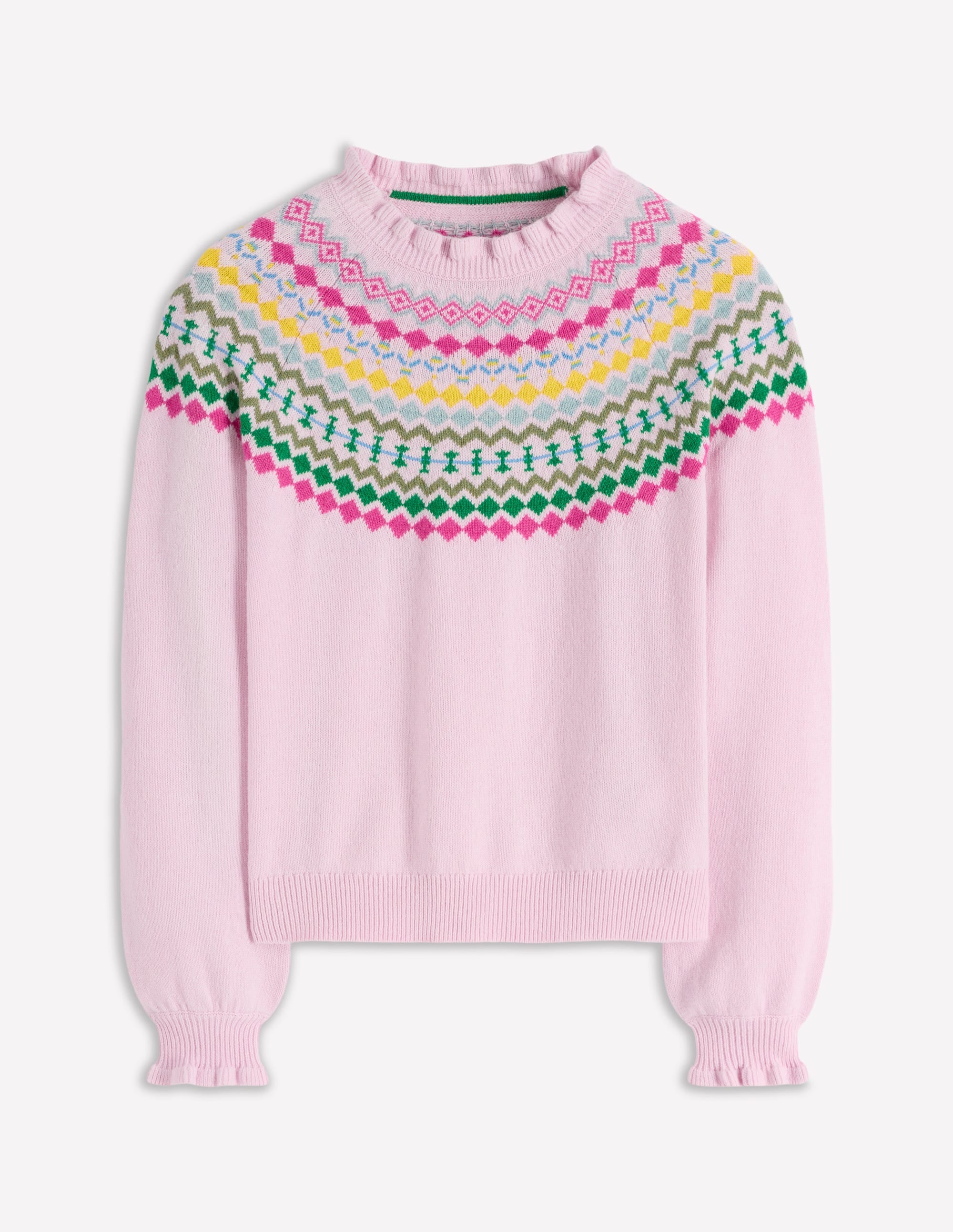 Fae Fair Isle Frilled Jumper-Sheer Pink Melange - Image 5
