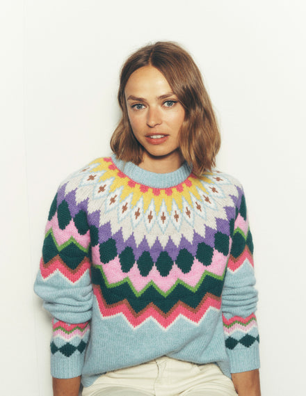 Eleanor Fair Isle Jumper-Tourmaline Blue Melange