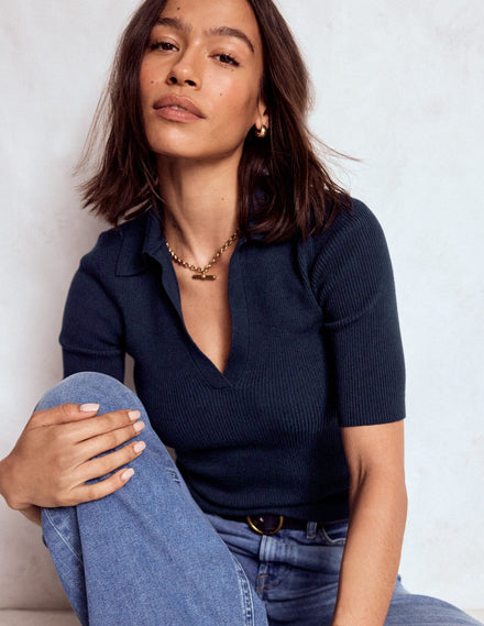 Rib Henley Top-Navy