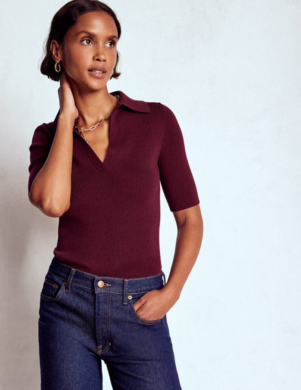 Rib Henley Top-Deep Wisteria