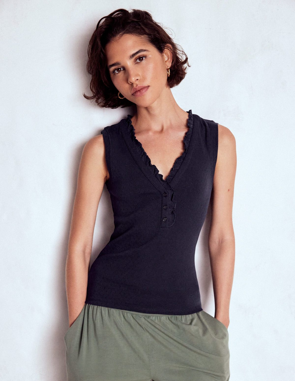 Jersey Henley Pyjama Vest-Dark Blue - Image 1