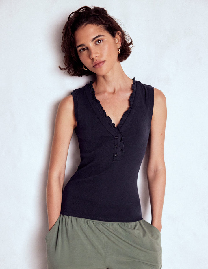 Jersey Henley Pyjama Vest-Dark Blue