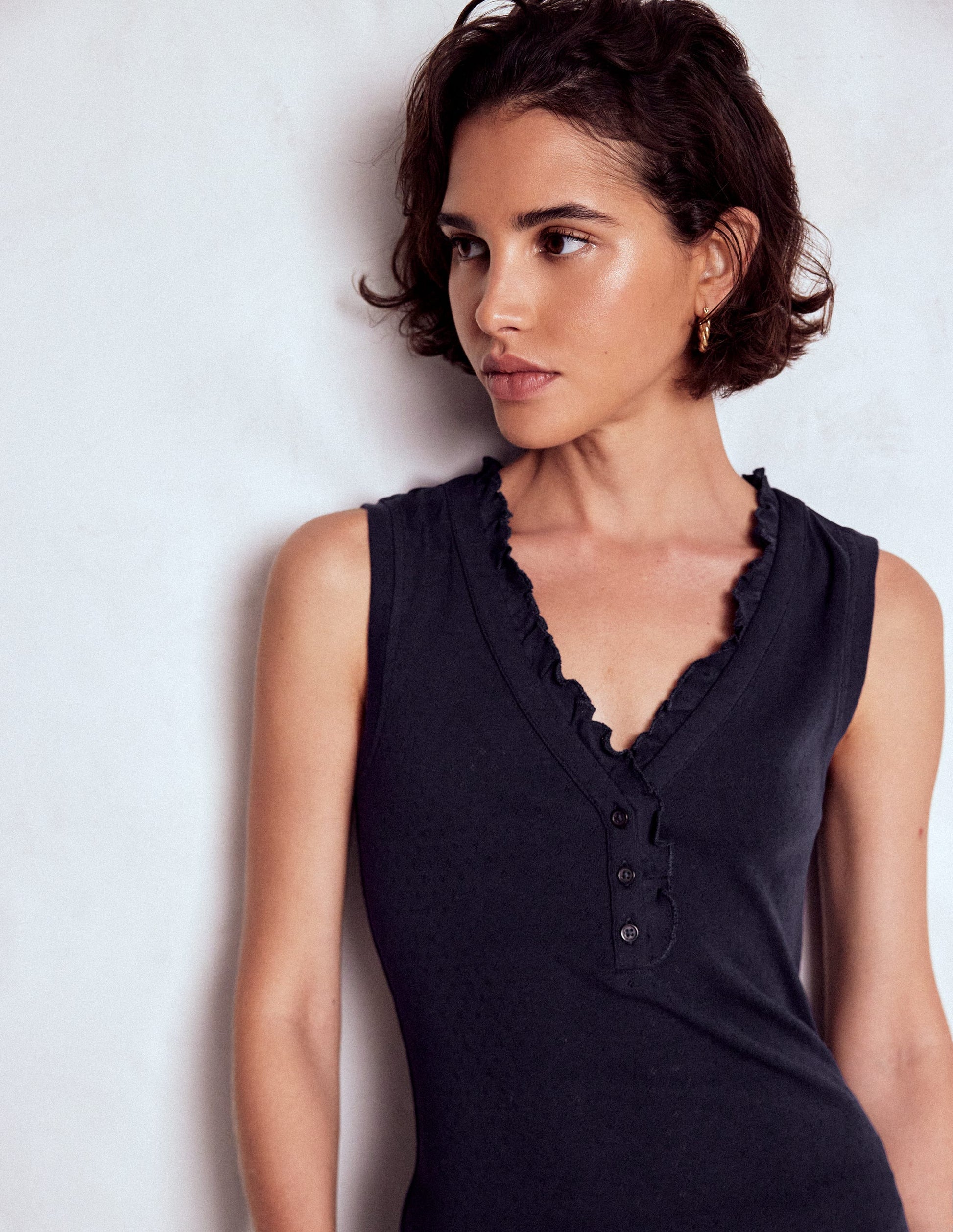 Jersey Henley Pyjama Vest-Dark Blue-2