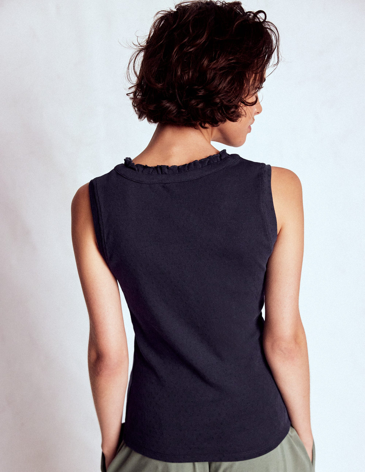Jersey Henley Pyjama Vest-Dark Blue - Image 3