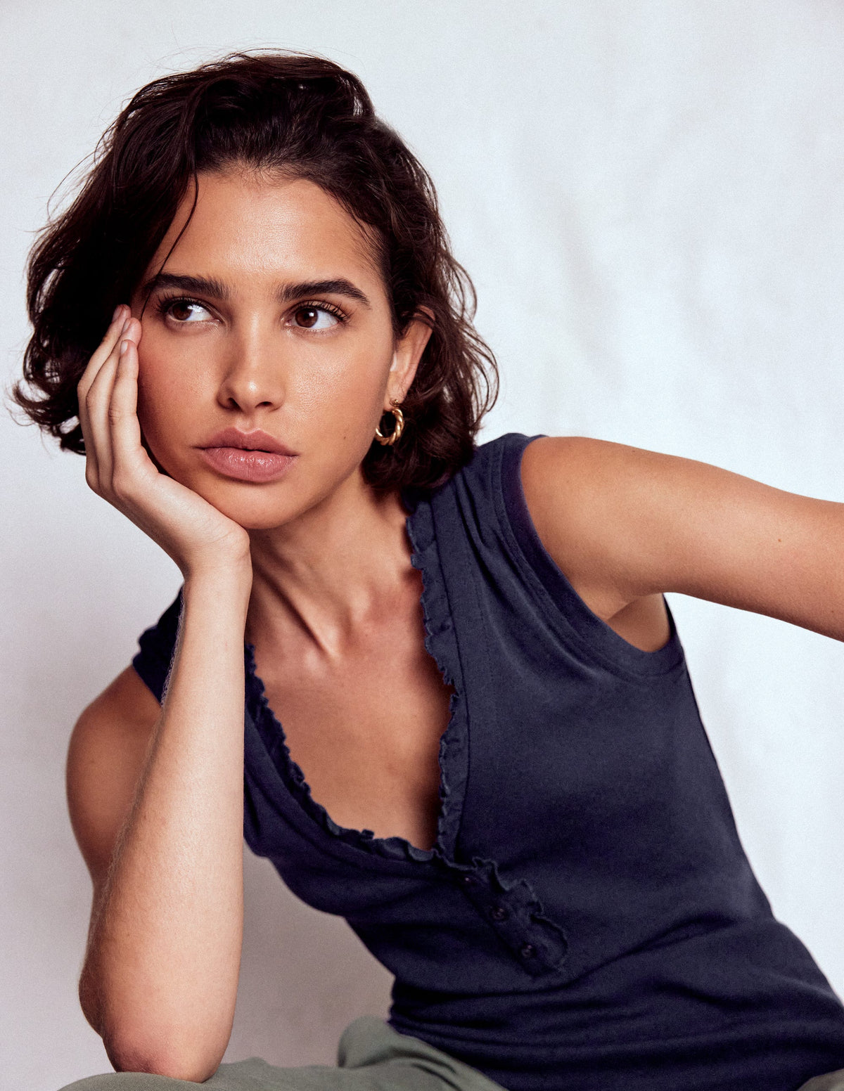 Jersey Henley Pyjama Vest-Dark Blue - Image 4