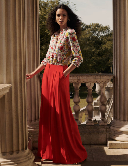 Regent Wide Leg Trousers-Poppy Red